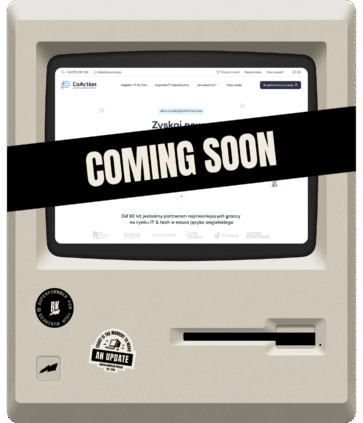 Wizualizacja projektu CoAction na monitorze z napisem 